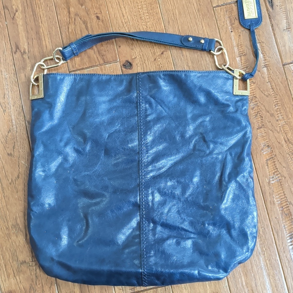 Badgley Mischka Hobo Blue Leather Shoulder Bag - Picture 5 of 8
